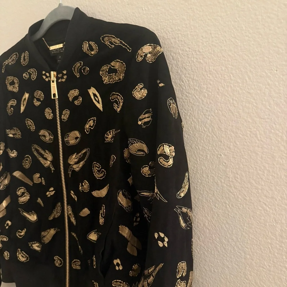 Gold Embellished Black Suede and Gold Women's Jacket - Picture 7 of 10